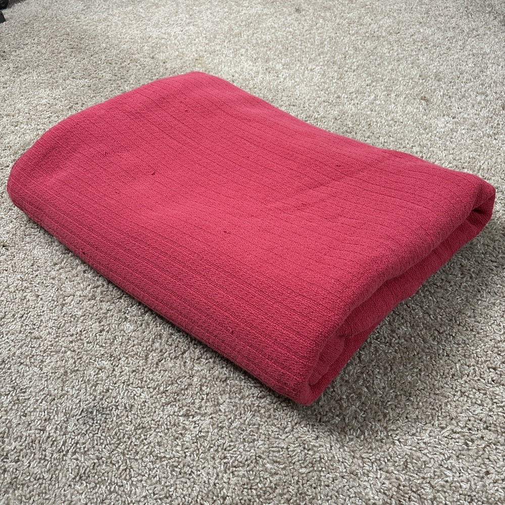 Vintage Ralph Lauren Red 100% Cotton Blanket 108x90 Made in USA Woven Ribbed